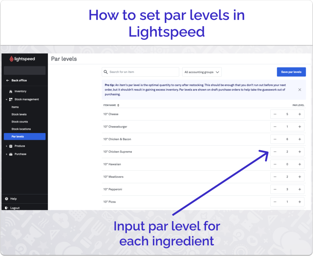 How to enter par levels in Lightspeed